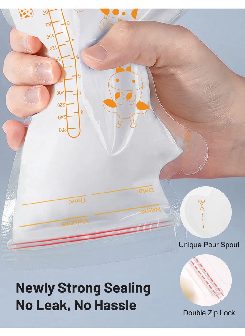 Bebiland - 55Pcs Disposable Breastmilk Storage Bags - Dubble Zipper, 250ML Self Standing, Leak-Proof Freezer Pouches - Image 1