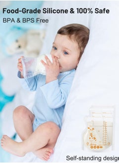Bebiland 55Pcs Disposable Breastmilk Storage Bags - Dubble Zipper, 250ML Self Standing, Leak-Proof Freezer Pouches  - Image 5