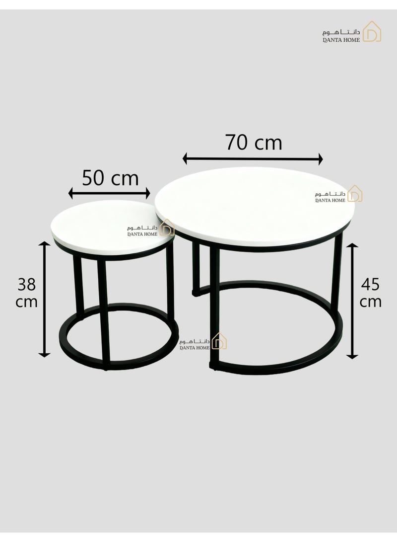DANTA HOME Nesting Coffee Table Set (2 Pieces) - Modern Round Design Combining Wood and Metal, Perfect for Living Room and Guest Room - White - Image 3