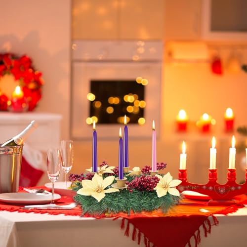 HO2NLE 14inch Advent Candle Holder Table Wreath Centerpieces Decor Christmas Traditional Advent Wreaths for Indoor Home Xmas Church Seasons DecorationGold - Image 3