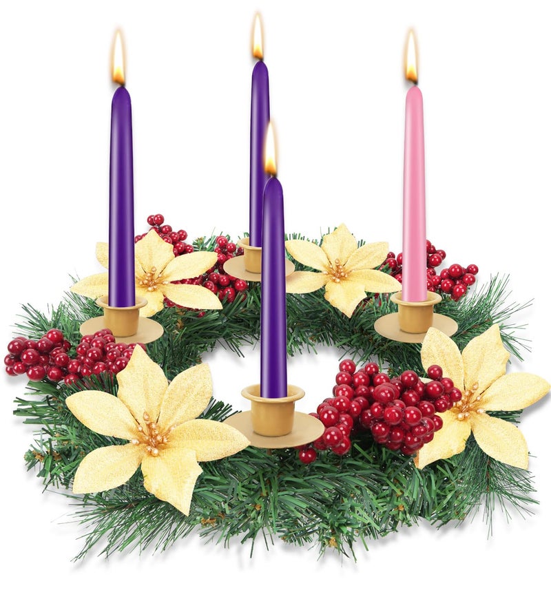 HO2NLE 14inch Advent Candle Holder Table Wreath Centerpieces Decor Christmas Traditional Advent Wreaths for Indoor Home Xmas Church Seasons DecorationGold - Image 2