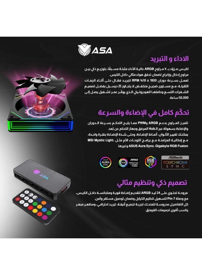 أيه أس أيه كيس كمبيوتر للألعاب ASA – زجاج جانبي شفاف، دعم تبريد حتى 7 مراوح 120 مم، متوافق مع ATX / Micro-ATX / Mini-ITX، دعم بطاقات رسومات حتى 400 مم، منافذ USB 3.0 وType-C – أبيض - Image 2