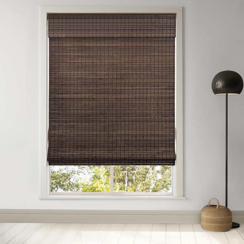 LazBlinds Cordless Bamboo Roman Shades, Privacy Blinds for Interior Windows, Room Darkening Roll Up Bamboo Blinds for Home & Patio, 26.5" W x 48" H, BDP-Espresso - Image 1