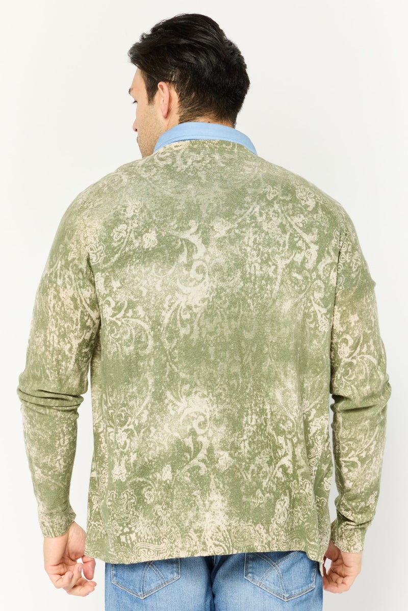 GAS كارديجان رجالي بأكمام طويلة مطبوع بالكامل على شكل V، أخضر/بيج - Image 4