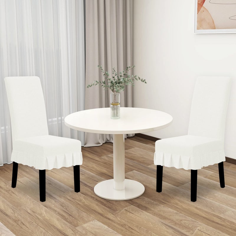 Easy-Going Dining Chair Covers Stretch Parsons Chair Slipcover with Skirt Chair Covers for Dining Room Restaurant Banquet (2 PCS, Cream) - Image 2