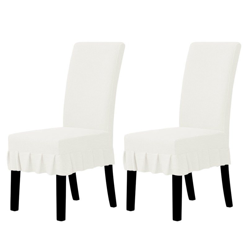 Easy-Going Dining Chair Covers Stretch Parsons Chair Slipcover with Skirt Chair Covers for Dining Room Restaurant Banquet (2 PCS, Cream) - Image 1