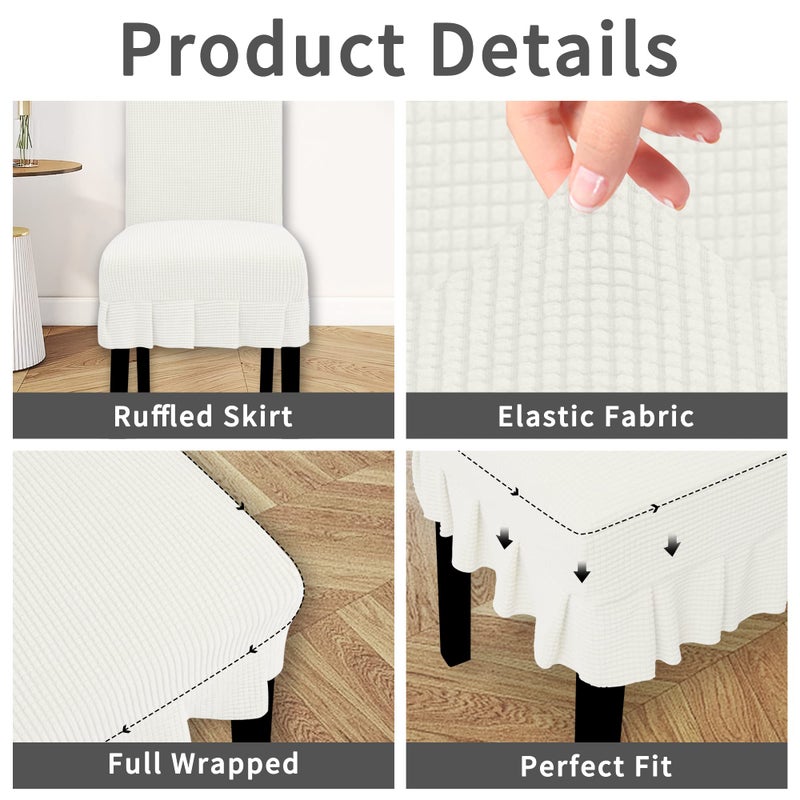 Easy-Going Dining Chair Covers Stretch Parsons Chair Slipcover with Skirt Chair Covers for Dining Room Restaurant Banquet (2 PCS, Cream) - Image 4