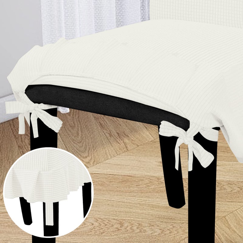 Easy-Going Dining Chair Covers Stretch Parsons Chair Slipcover with Skirt Chair Covers for Dining Room Restaurant Banquet (2 PCS, Cream) - Image 5