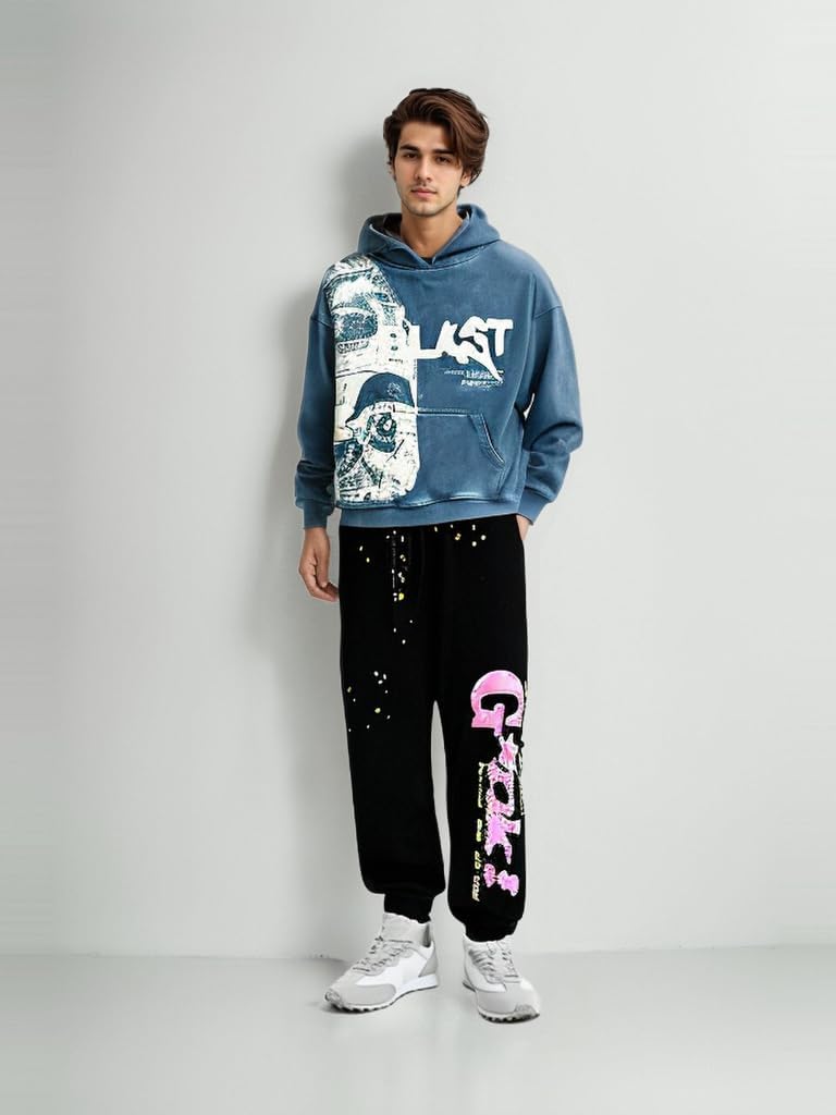 Obenie Retro Y2K Hoodie Gothic Casual Alphabet Blast Print Pattern Skull Fashion Hoodie Men Harajuku Men Clothing (blue,S,Small) - Image 5