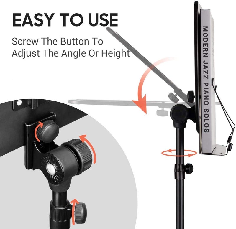 CAHAYA 5 in 1 Dual-use Sheet Music Stand & Desktop Book Stand Metal Portable Solid Back Height Adjustable from 31.4-57in with Book Stand Support, Carrying Bag, Sheet Music Folder and Clip - Image 5