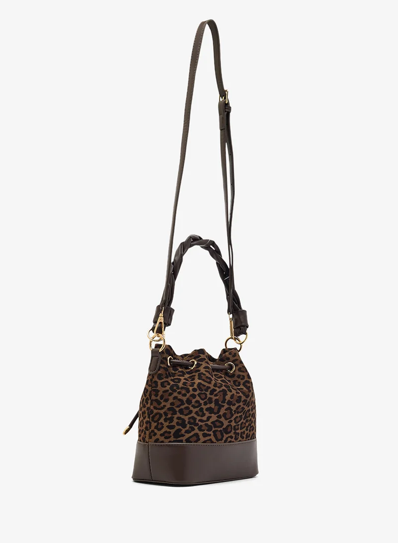 ELLA Suede Leopard Print Bucket Bag With Knot Handle