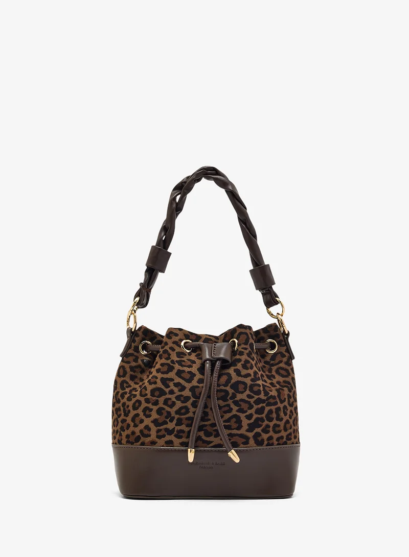 ELLA Suede Leopard Print Bucket Bag With Knot Handle