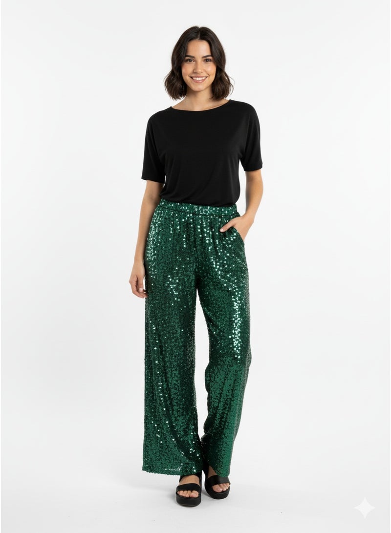 Women Party Lycra Sequined Pants green - Image 2