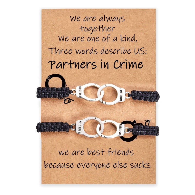 Desimtion Friendship Bracelets for Women, Partners in Crime Handcuff Matching Bracelets, Funny Best Friend Birthday Gifts for Women Unique BFF Bracelets for 2 - Image 1