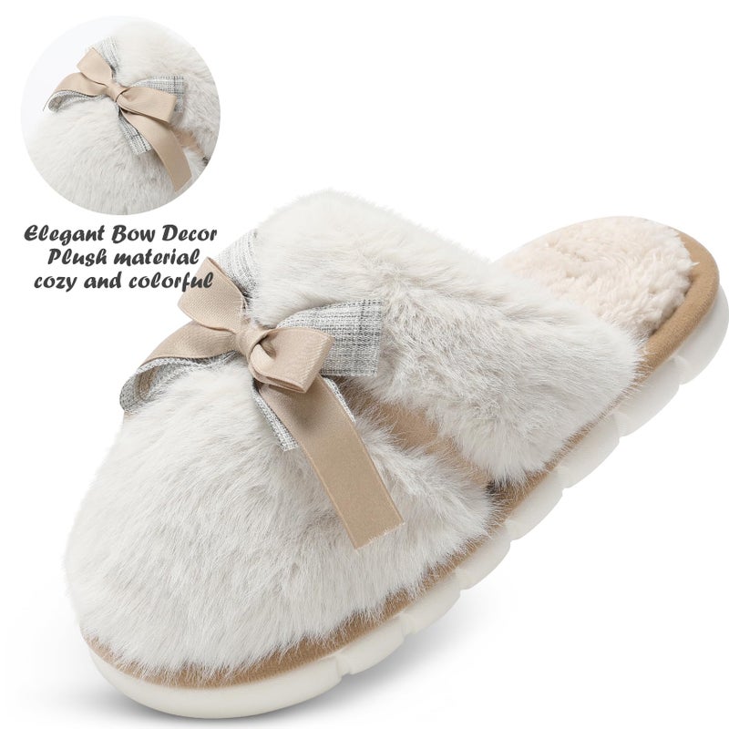 GOEWY Cute Womens Slippers Memory Foam Faux Fur House Slippers for Women Fuzzy Plush Comfy with Bow Butterfly Tie Anti-Skid House Shoes Indoor Outdoor Gifts for Women Mom Ladies - Image 4