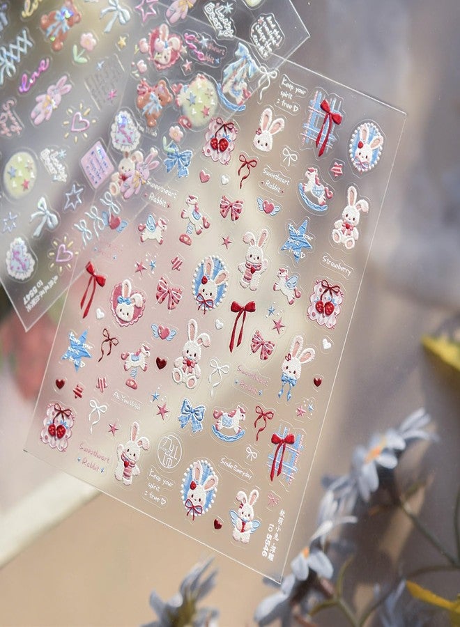 LIFOOST Easter Nail Art Stickers Rabbit Nail Decals Cute Cartoon Nail Stickers for Nails Art Self Adhesive 5D Embossed with Design Bow Horse Star Charm for Women Girls DIY Manicure Supplies Decoration - Image 4