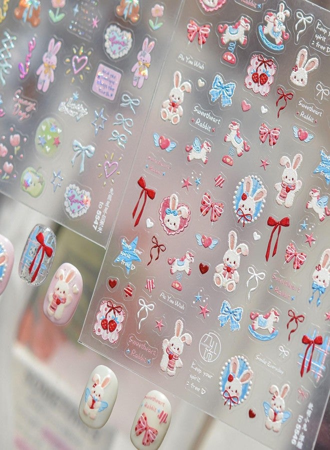 LIFOOST Easter Nail Art Stickers Rabbit Nail Decals Cute Cartoon Nail Stickers for Nails Art Self Adhesive 5D Embossed with Design Bow Horse Star Charm for Women Girls DIY Manicure Supplies Decoration - Image 5