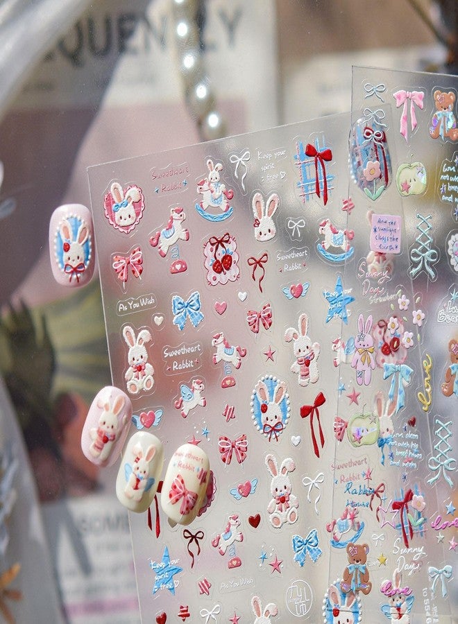 LIFOOST Easter Nail Art Stickers Rabbit Nail Decals Cute Cartoon Nail Stickers for Nails Art Self Adhesive 5D Embossed with Design Bow Horse Star Charm for Women Girls DIY Manicure Supplies Decoration - Image 3