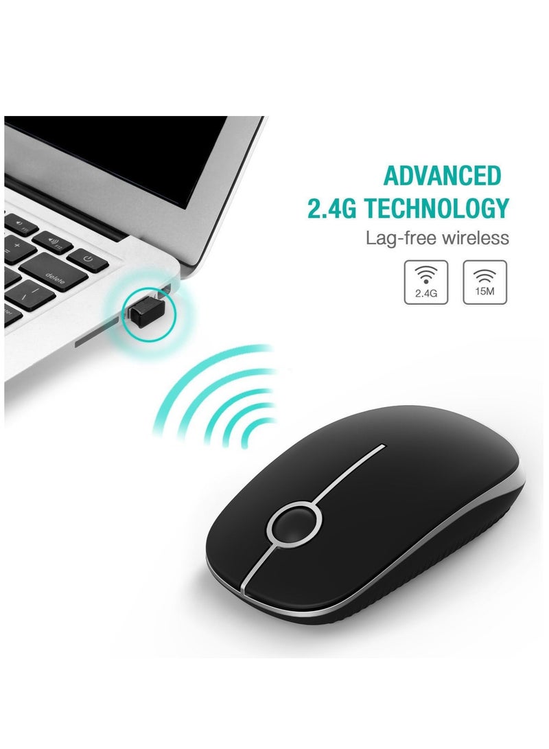 general Wireless Mouse, 2.4G Slim Portable Computer Mice with Nano Receiver for Notebook, PC, Laptop, Computer (Black and Silver) - Image 3