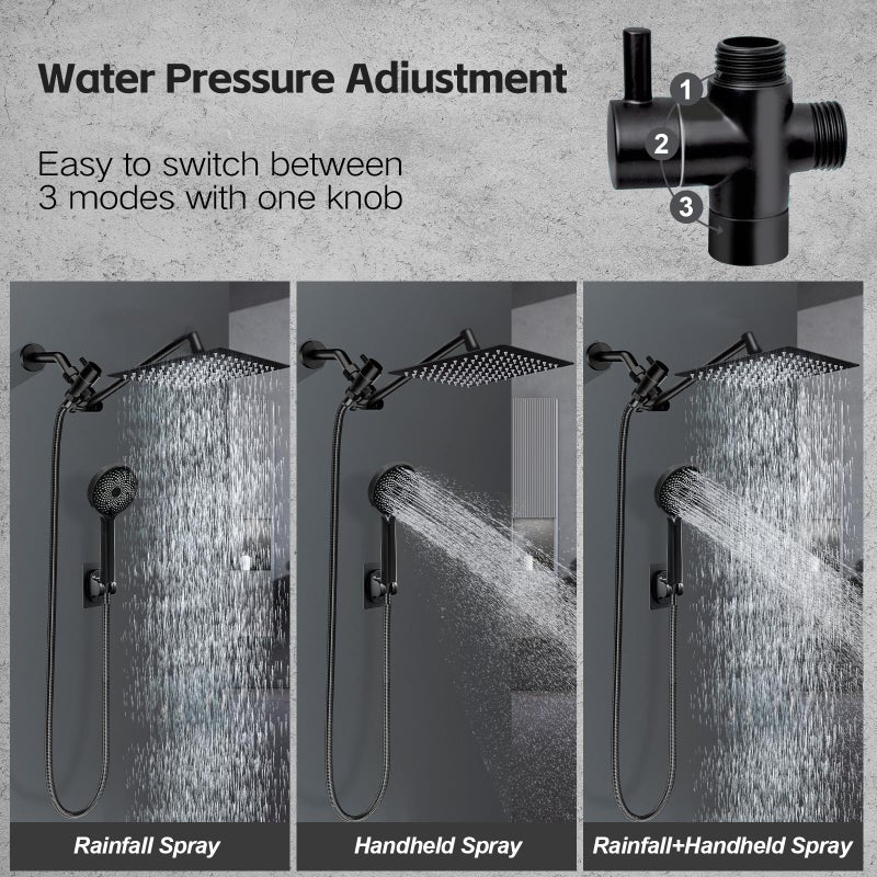 Yurnomy Shower Head,10â€Rain Shower Head with Handheld Spray Combo with 11'' Angle Adjustable Extension Arm/Flow Regulator/Shower System,High Pressure Rainfall Shower Head Clean Bathroom,Matt Black - Image 3