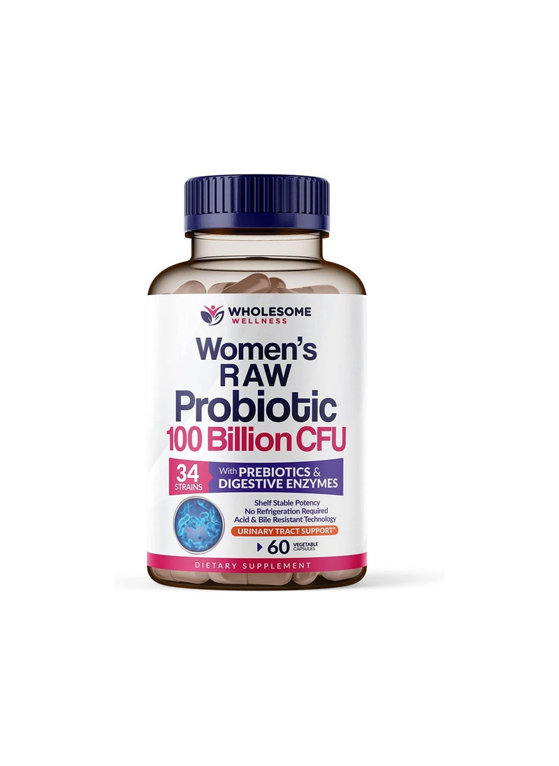 Wholesome Wellness Dr. Formulated Raw Probiotics for Women 100 Billion CFUs 60 Capsules 