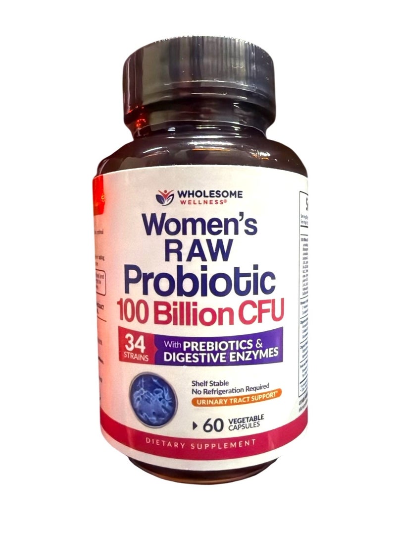 Wholesome Wellness Dr. Formulated Raw Probiotics for Women 100 Billion CFUs 60 Capsules - Image 1