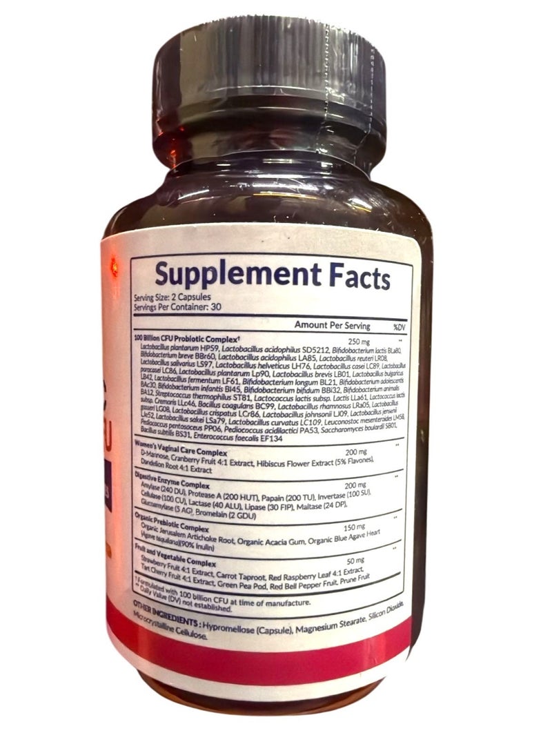Wholesome Wellness Dr. Formulated Raw Probiotics for Women 100 Billion CFUs 60 Capsules - Image 2