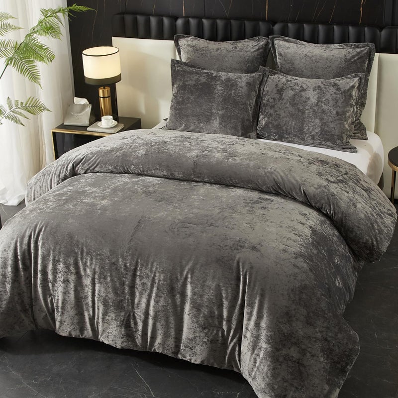 Ivellow Crushed Velvet Comforter Set Queen, Lightweight Comforter Set, 5pcs Ultra Soft Breathable Grey Comforter Set, Luxury Cozy Flannel Comforter Queen Size (1 Comforter,2 Pillow Shams, 2 Euro Shams - Image 2
