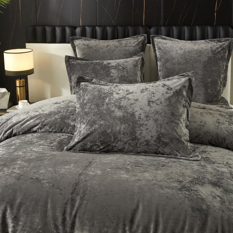 Ivellow Crushed Velvet Comforter Set Queen, Lightweight Comforter Set, 5pcs Ultra Soft Breathable Grey Comforter Set, Luxury Cozy Flannel Comforter Queen Size (1 Comforter,2 Pillow Shams, 2 Euro Shams - Image 3