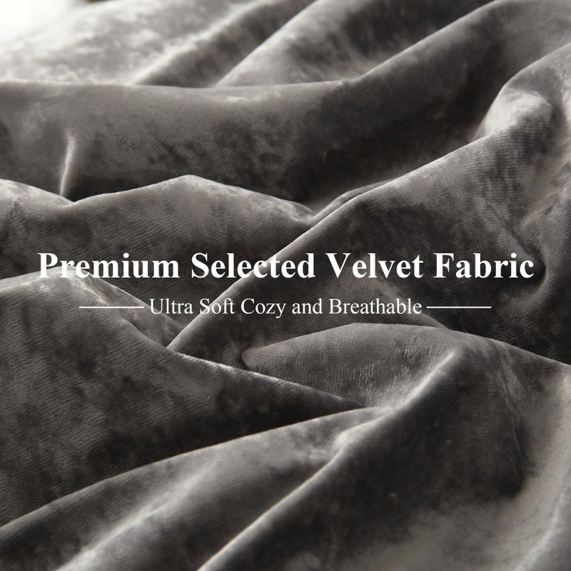 Ivellow Crushed Velvet Comforter Set Queen, Lightweight Comforter Set, 5pcs Ultra Soft Breathable Grey Comforter Set, Luxury Cozy Flannel Comforter Queen Size (1 Comforter,2 Pillow Shams, 2 Euro Shams - Image 5