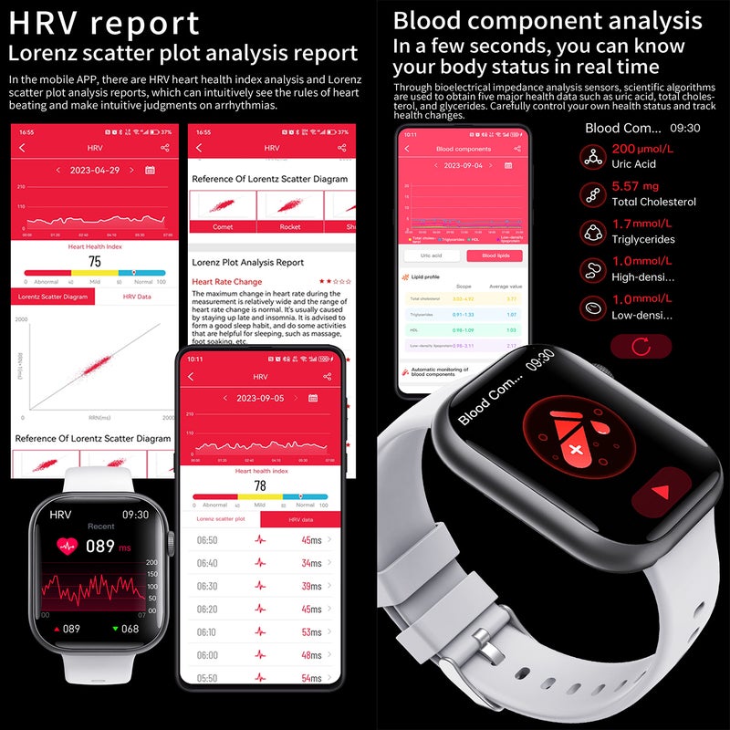F58 Men's Women's Health Smartwatch, with 53 sports modes, a 2.1-inch full touch screen health monitor, blood sugar/blood pressure/heart rate/uric acid/blood oxygen/sleep/body temperature/HRV - Image 4