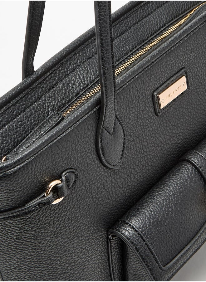 Celeste Textured Tote Bag with Zip Closure and Top Handle  - Image 3