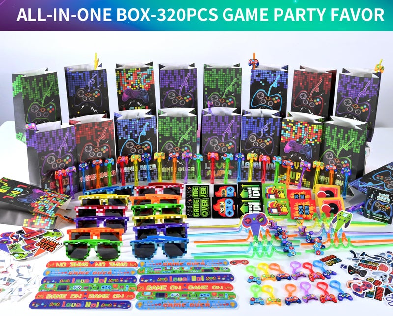 PLOUGVI 320PCS Video Game Party Favors for Kids-Including Goodie Bags, Glasses, Straws, Bubble Wands, Stickers, Cake Toppers, Tattoos & More-Perfect for Theme Party Decorations & PiÃ±ata Fillers - Image 2