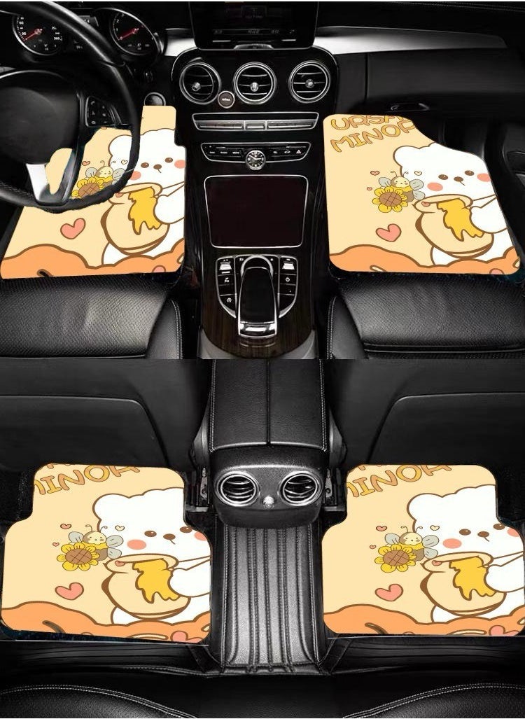 LESTER LESTER Water Absorbent Easy to Clean Car Mat Set, Car Carpet Anti-Slip Backing Floor Mats, Standard Size For Any Model Car Set of 4 Pieces For Man and Women Reindeer Design YELLOW  - Image 3