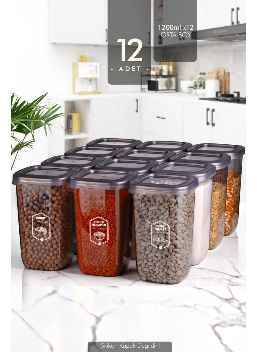 Kitchen Life طقم حاويات تخزين الطعام المربعة المرقمة 12 قطعة 1200 مل - برطمان منظم بغطاء صلب  - Image 1