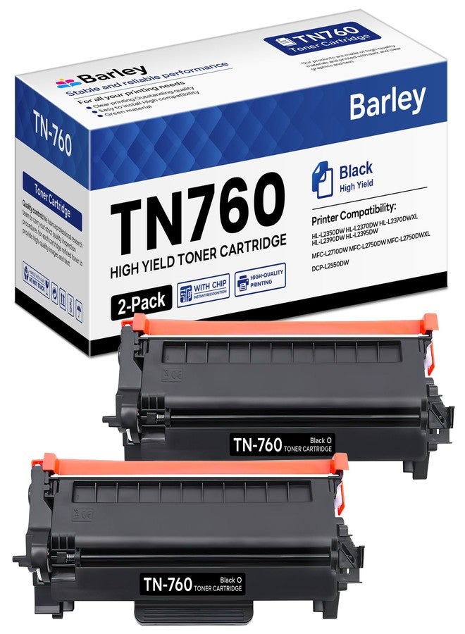 Barley TN760 TN-760 Toner Compatible TN760 High Yield Black Toner Cartridge Replacement for Brother DCP-L2550DW MFC-L2710DW MFC-L2750DW HL-L2350DW Toner Printer (2-Pack). - Image 1