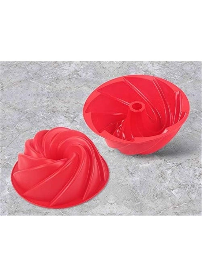 yongsheng Cake Baking Mold Red 23.6x8.5cm, Silicone Bunte Cake Pan Non Stick Baking Molds Cake Baking Pans Silicone Jello Molds Perfect Bakeware for Cake Jello Gelatin Bread Para Donut  - Image 3