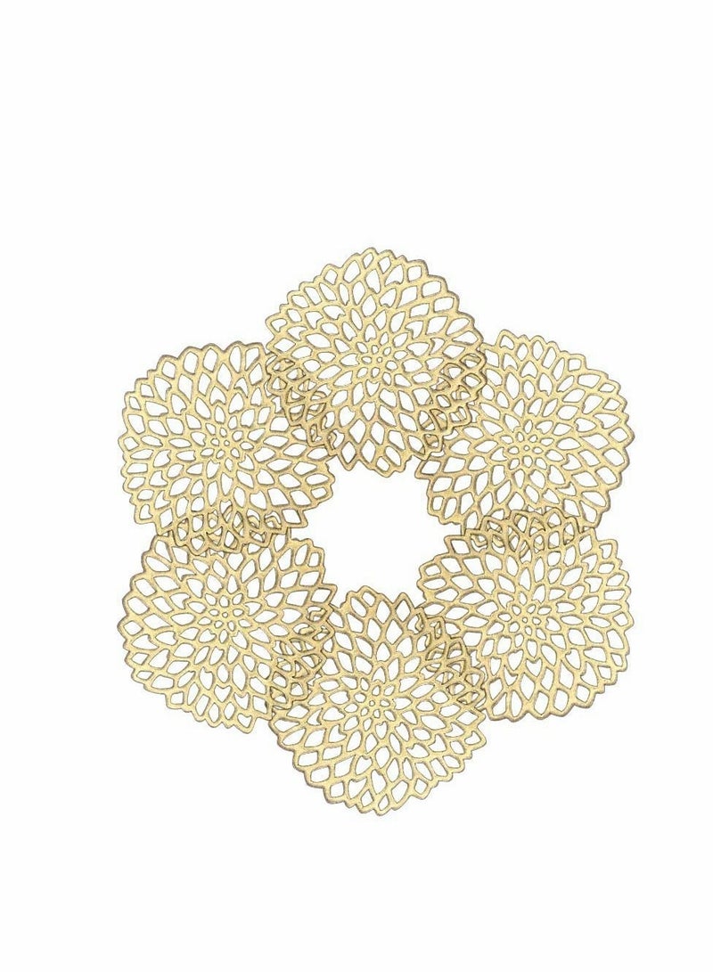 KASTWAVE Coasters, Gold Flowers Hollow PVC Coaster Cup Mats Ornament Decorations for Home Festival 6pcs  - Image 1
