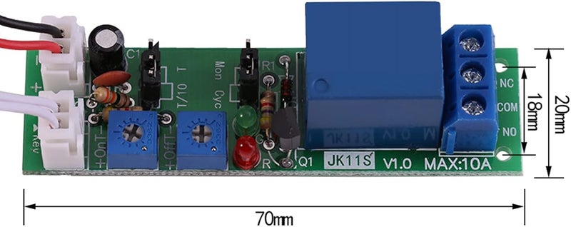 وحدة ريلي للمؤقت، جهد مستمر (DC) 5V، 12V، 24V، مع إمكانية تعديل تأخير الدورة وتشغيل/إيقاف المفتاح لمعدات التشغيل بالمؤقت (جهد مستمر 5V، وقت قابل للتعديل من 0 إلى 24 ساعة) - Image 2
