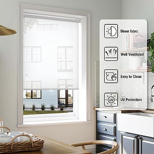 LazBlinds No Tools No Drill Cordless Roller Shades Light Filtering Window Sheer Shades Transparent UV Protection Roll Up Blinds for Windows 23 W x 72 H White - Image 3