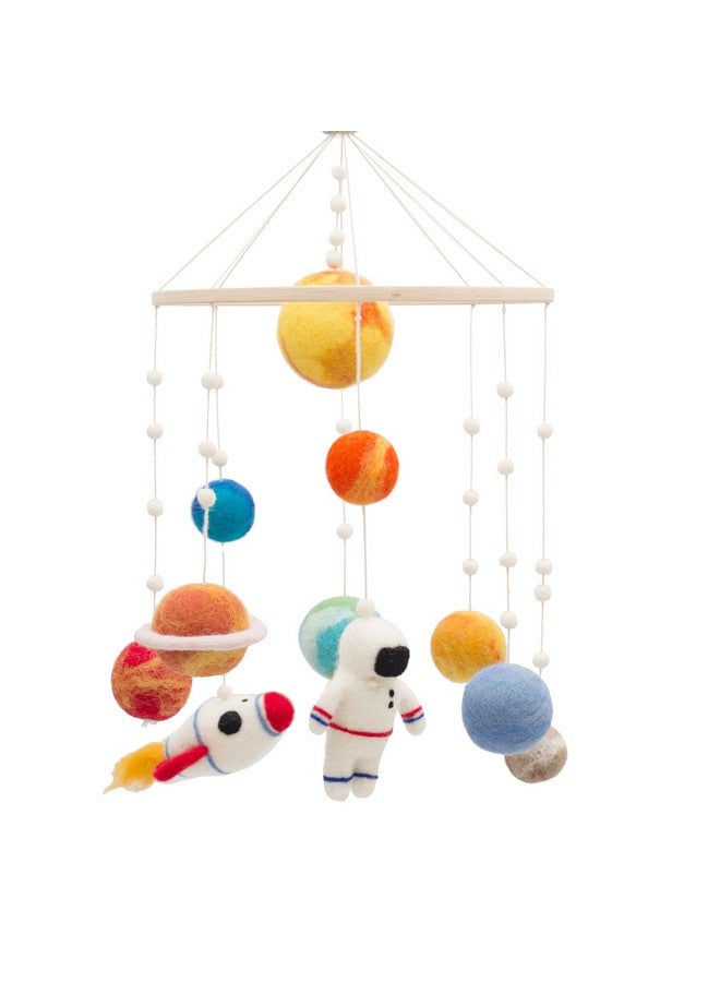 Glaciart One Space Nursery Felt Mobile - Colorful Decor for Crib, Baby Rooms - Handmade, Child-Safe Wood, Felt Wool & Cotton - Solar System Decoration for Girls & Boys - 10x20Inch - Image 1