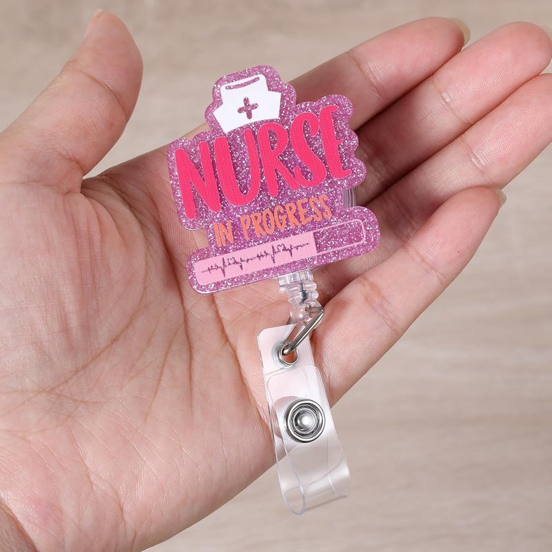 BEZTN Nurse in Progress Funny Badge Reel, Pink Retractable ID Card Badge Holder, Name Tag Work Badge Clip for ICU Night Shift RN LPN CNA MA ER Nursing Student OB/GYN L&D Doctor, Cute Nurse Gifts - Image 4