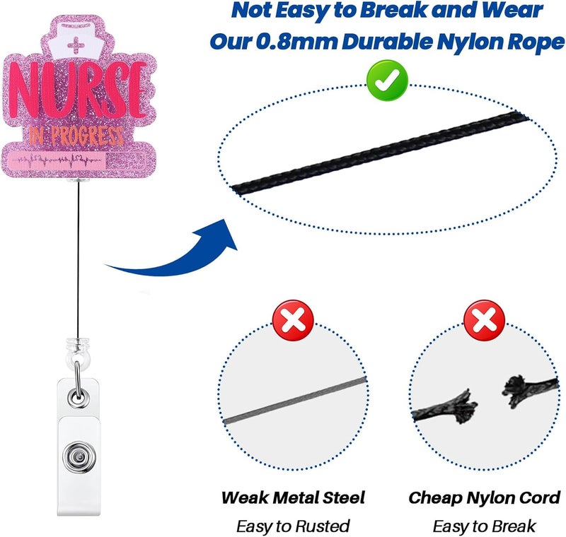 BEZTN Nurse in Progress Funny Badge Reel, Pink Retractable ID Card Badge Holder, Name Tag Work Badge Clip for ICU Night Shift RN LPN CNA MA ER Nursing Student OB/GYN L&D Doctor, Cute Nurse Gifts - Image 5