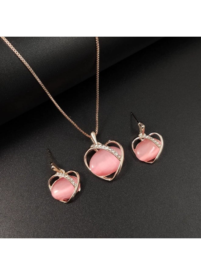 Goolsky طقم مجوهرات قلب وردي للنساء - قلادة رومانسية لطيفة وأقراط دراسات، هدية عيد ميلاد صديقة أو أفضل صديقة - Image 2