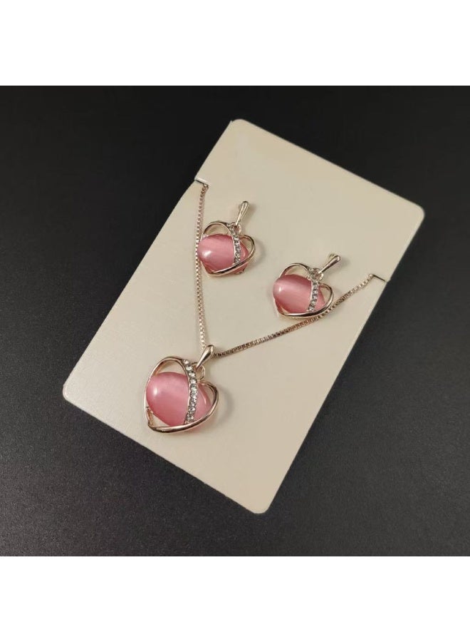 Goolsky طقم مجوهرات قلب وردي للنساء - قلادة رومانسية لطيفة وأقراط دراسات، هدية عيد ميلاد صديقة أو أفضل صديقة - Image 3