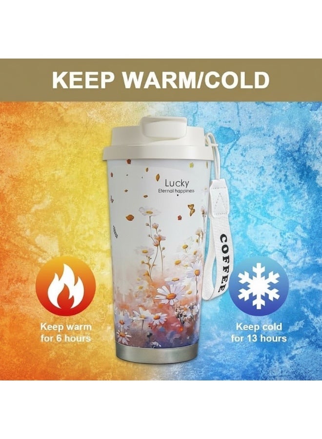 Lucky Insulated Travel Mug 500ml – Double Wall Stainless Steel, Leakproof, BPA Free, with Hidden Straw, Keeps Drinks Hot & Cold, Perfect for Travel & Daily Use - Image 2