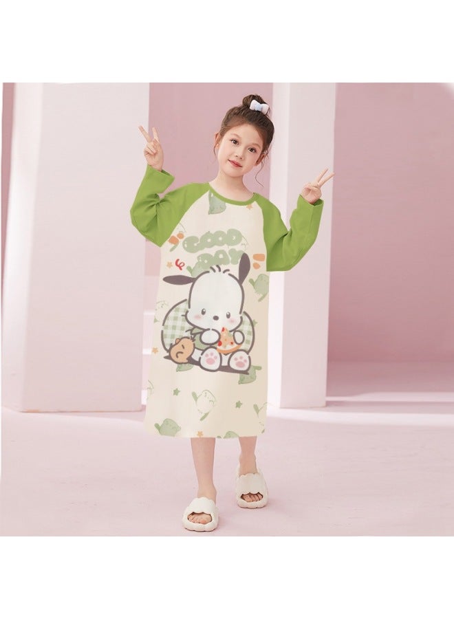 Children's Pure Cotton Nightgown Spring & Fall New Cute Princess Style Round Neck Pajamas Girls Korean Style Loose Long-sleeved Home Clothes