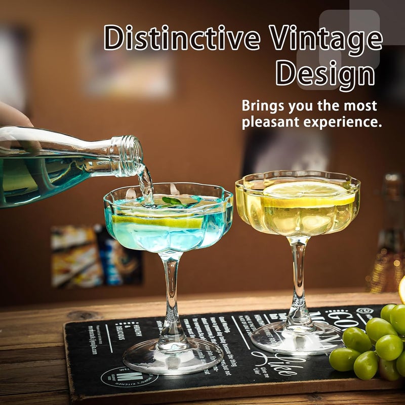 wookgreat كؤوس كوبيه فنية عتيقة مجموعة من 6 كؤوس كوكتيل مزهرة 65 أونصة كؤوس مارتيني كلاسيكية مصنوعة يدويًا كؤوس مانهاتن بار لمارتيني كوزموبوليتان جيمليت بيزكو ساور - Image 4