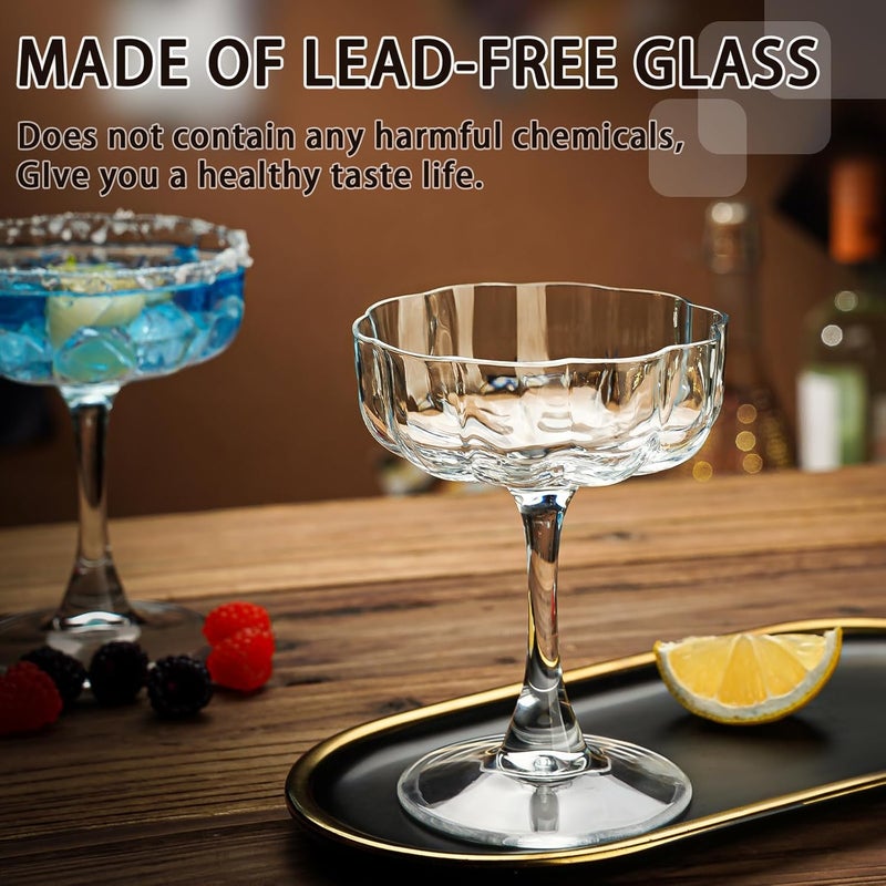 wookgreat كؤوس كوبيه فنية عتيقة مجموعة من 6 كؤوس كوكتيل مزهرة 65 أونصة كؤوس مارتيني كلاسيكية مصنوعة يدويًا كؤوس مانهاتن بار لمارتيني كوزموبوليتان جيمليت بيزكو ساور - Image 5