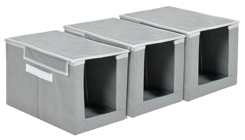 Kuber Industries Kuber Industries NonWoven Cloth Stacker Wardrobe OrganizerBin With Carrying Handle Lid Pack of 3 GreyHS43KUBMART26884  - Image 1